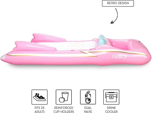 Miniatura 9 de Funboy - Flotador de piscina inflable y gigante con forma de automóvil deportivo clásico, de color rosa, retro y convertible, perfecto para una
