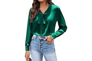 Silk Blouses for Women Long Sleeve Elegant V-Neck Pleated Office Work Tops