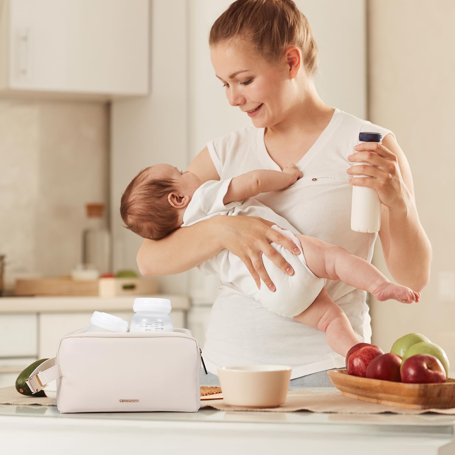 Insulated Snack bag,Lunch Bags For Women,Small Lunch Bag,Built-in Ice Packs to Keep Food Fresh,Small Cooler,Breast Milk Cooler,Suitable For Work and Travel（Beige） - Image 5