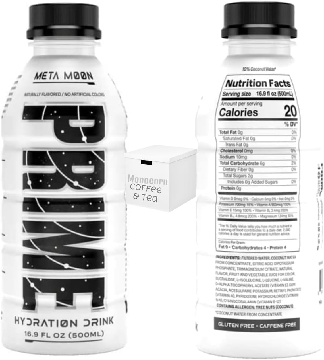 Prime Hydration Drink Bundle - Includes 2 pack of 16.9 oz Prime Hydration Sports Drink and Electrolyte Beverage - Monocorn Special Packing! (Meta Moon)