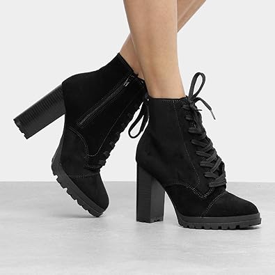 Bota Cano Curto Vizzano Coturno Tratorada Nobuck Feminina - Preto - 38 |  Amazon.com.br
