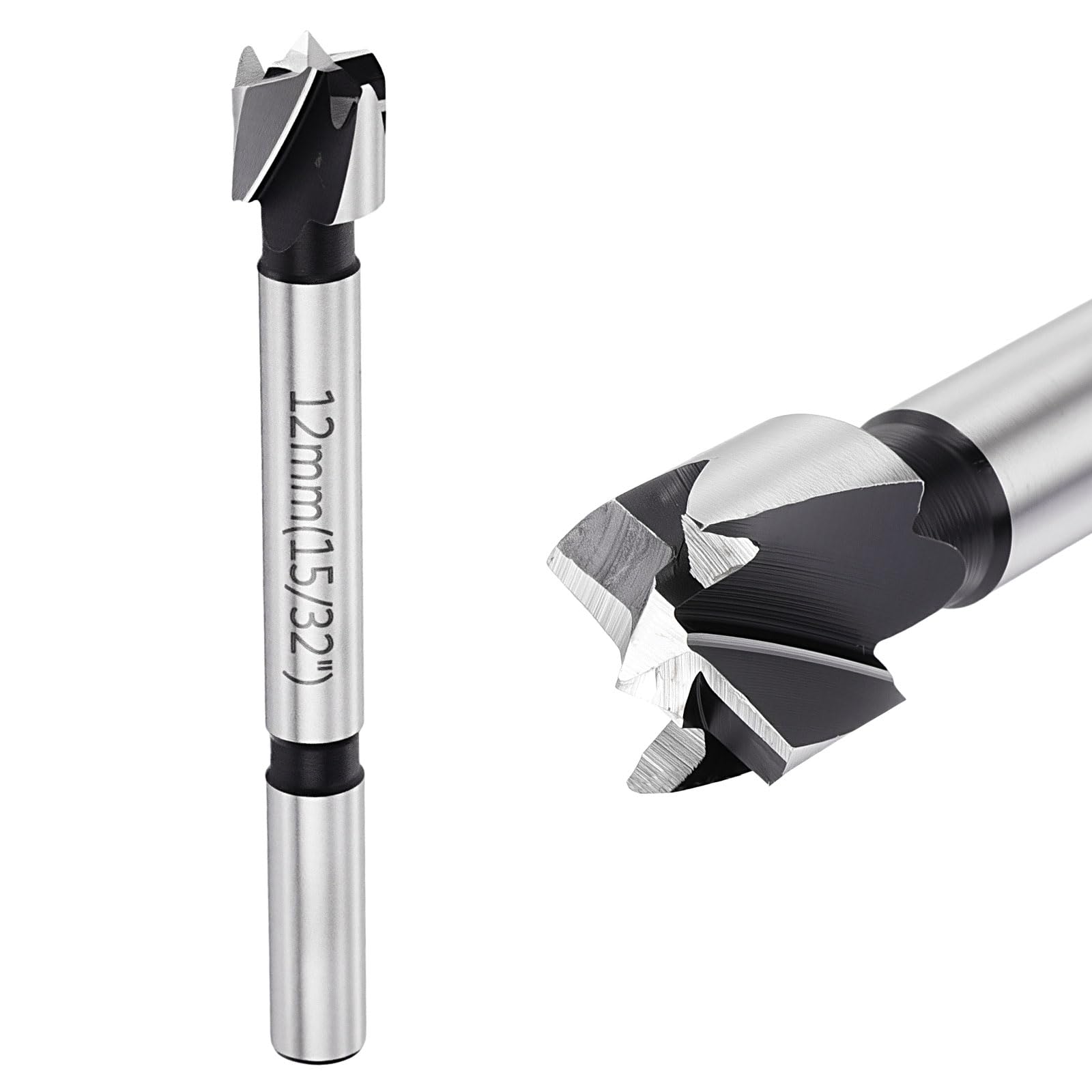 DTGN 12mm Forstner Drill Bits 15/32" - 2Pack - Good for Wood Plastic Plywood - Multi-Tooth Carbon Steel Woodworking Hole Saw Cutter with Round Shank - Silver