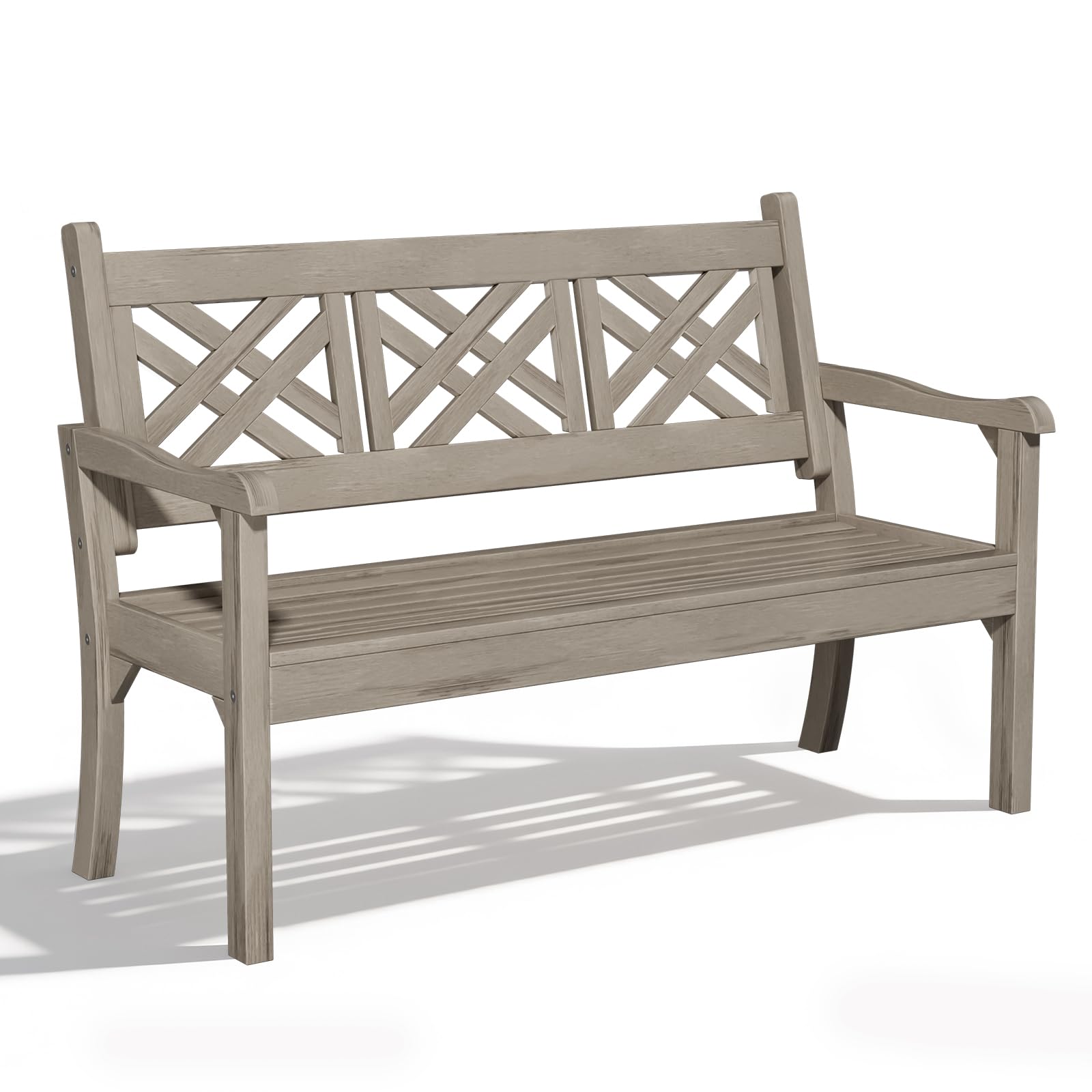 Psilvam 54''W All-Weather Poly Lumber Outdoor Bench, 3-Person Garden Bench with Decorative Backrest & Curved Armrests, Anti-Rot & Fade-Free Patio