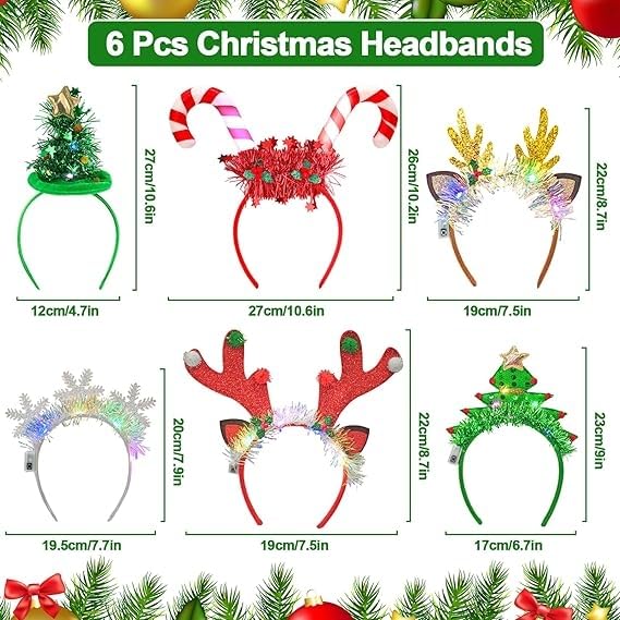 wokdsbl 6 Pack Light Up Christmas Headbands for Adults and Kids, LED Xmas Hair Accessories, Novelty Christmas Headwear - Image 2