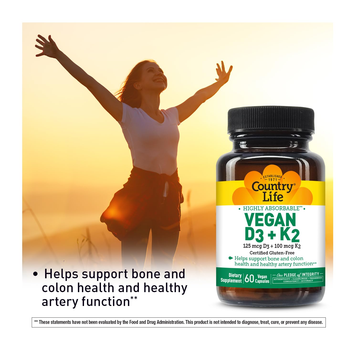 Country Life Vegan D3 + K2, MK-4 and MK-7, 60 Capsules — Amazon image 3
