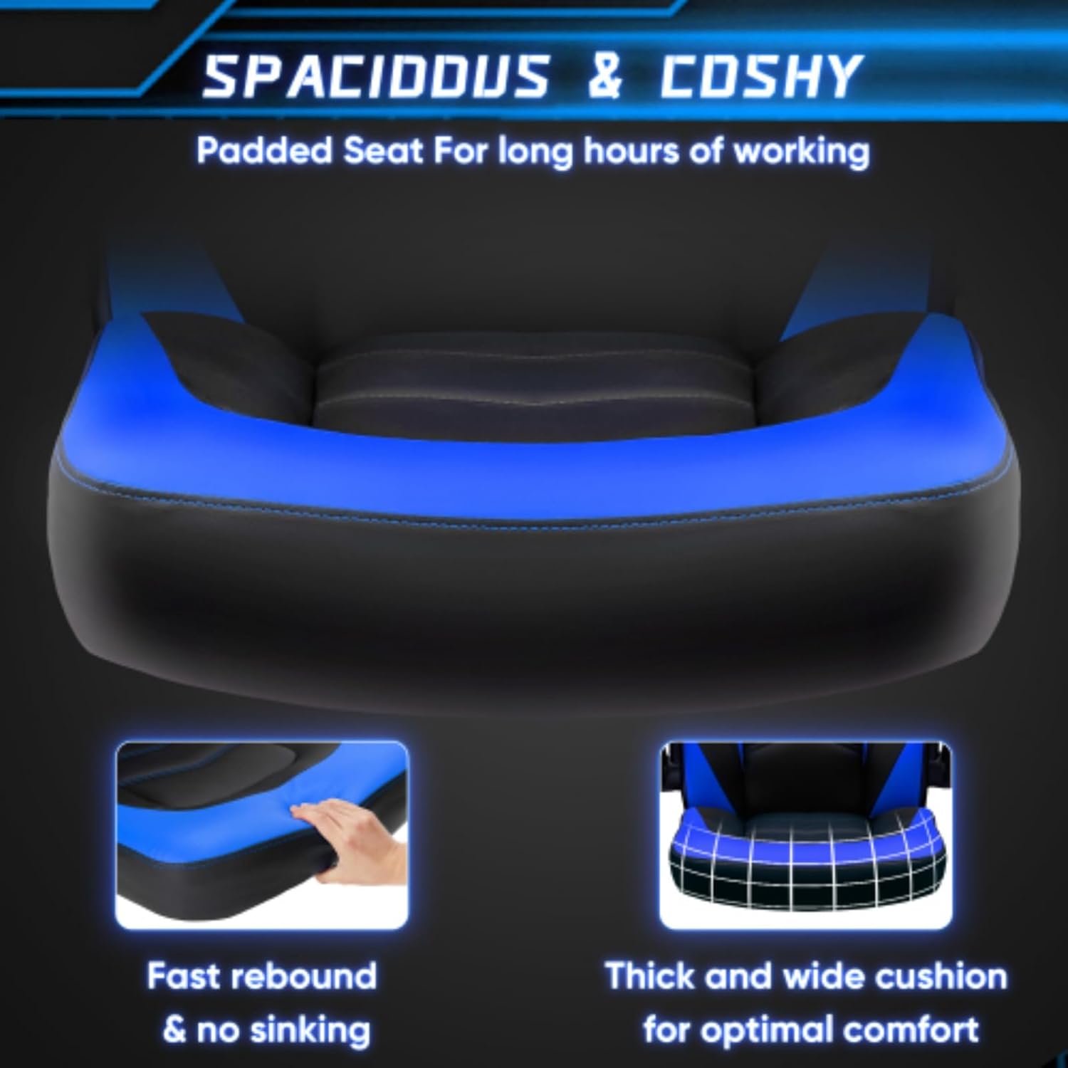 Gaming Chair, PU Leather Computer Chair, Ergonomic Office Chair, Gaming Computer Chair with Lumbar Support, Height Adjustable, Reversible Armrests, Black and Blue
