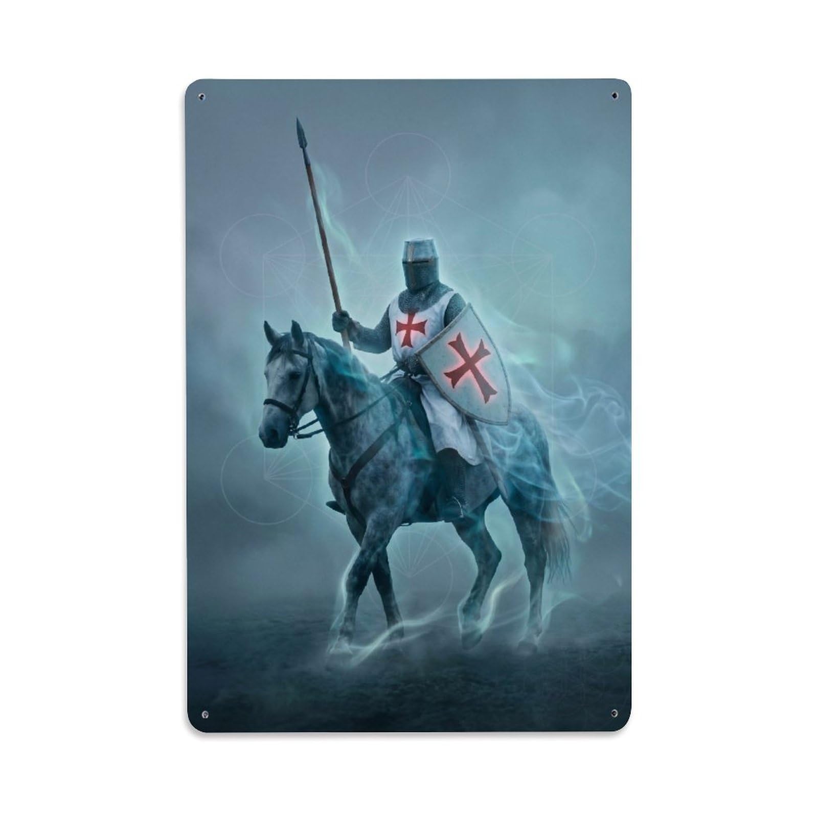 Olhnbad Style Crusader Knight Mounted Guard Medieval Armour Spectral Metal Tin Sign