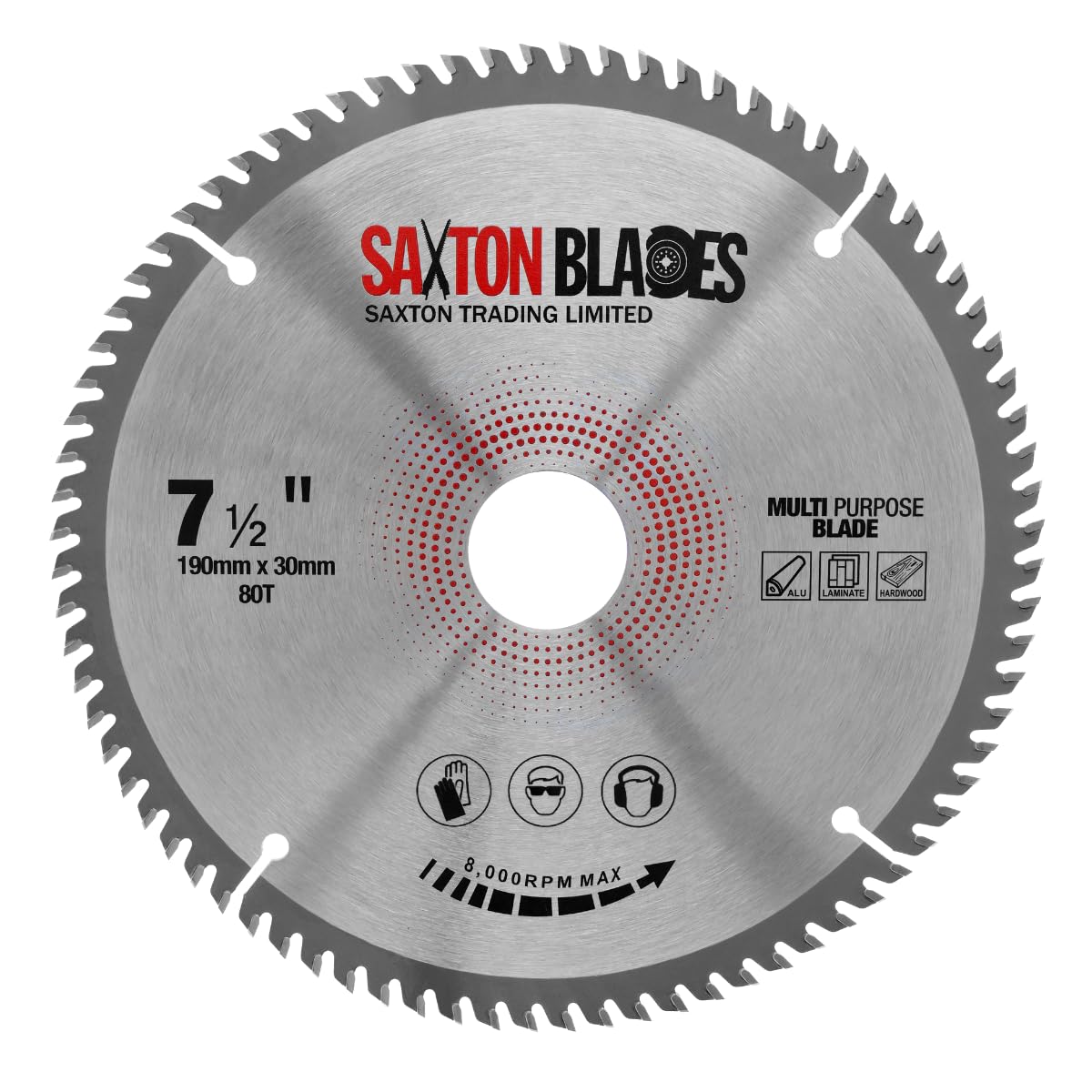 TCT19080TTCG Saxton TCT lame de scie circulaire 190 mm x 80 dents x 30 mm alésage (16, 20 et 25,4 mm bague) aluminium stratifié bois dur