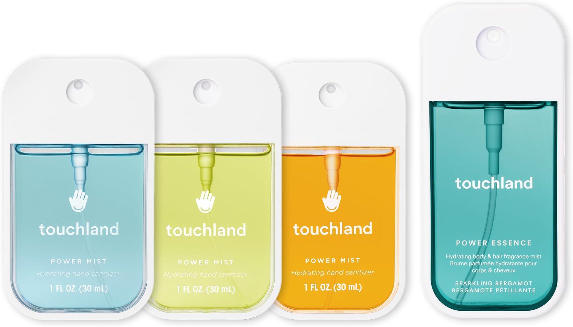 SUNLIT BURST SET, Power Mist Hydrating Hand Sanitizer Spray, (Citrus, Frosted Mint, Lemon Lime), 1 FL. OZ. + Sparkling Bergamot Body & Hair Fragrance Mist, 2 FL. OZ.,Travel Size Set