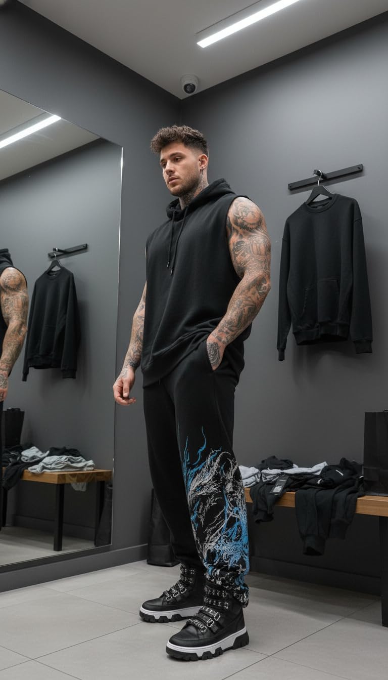 Men's Graphic Sweatpants Baggy Streetwear Joggers, Gothic Punk Hip Hop Lounge Pants with Pockets - Image 4