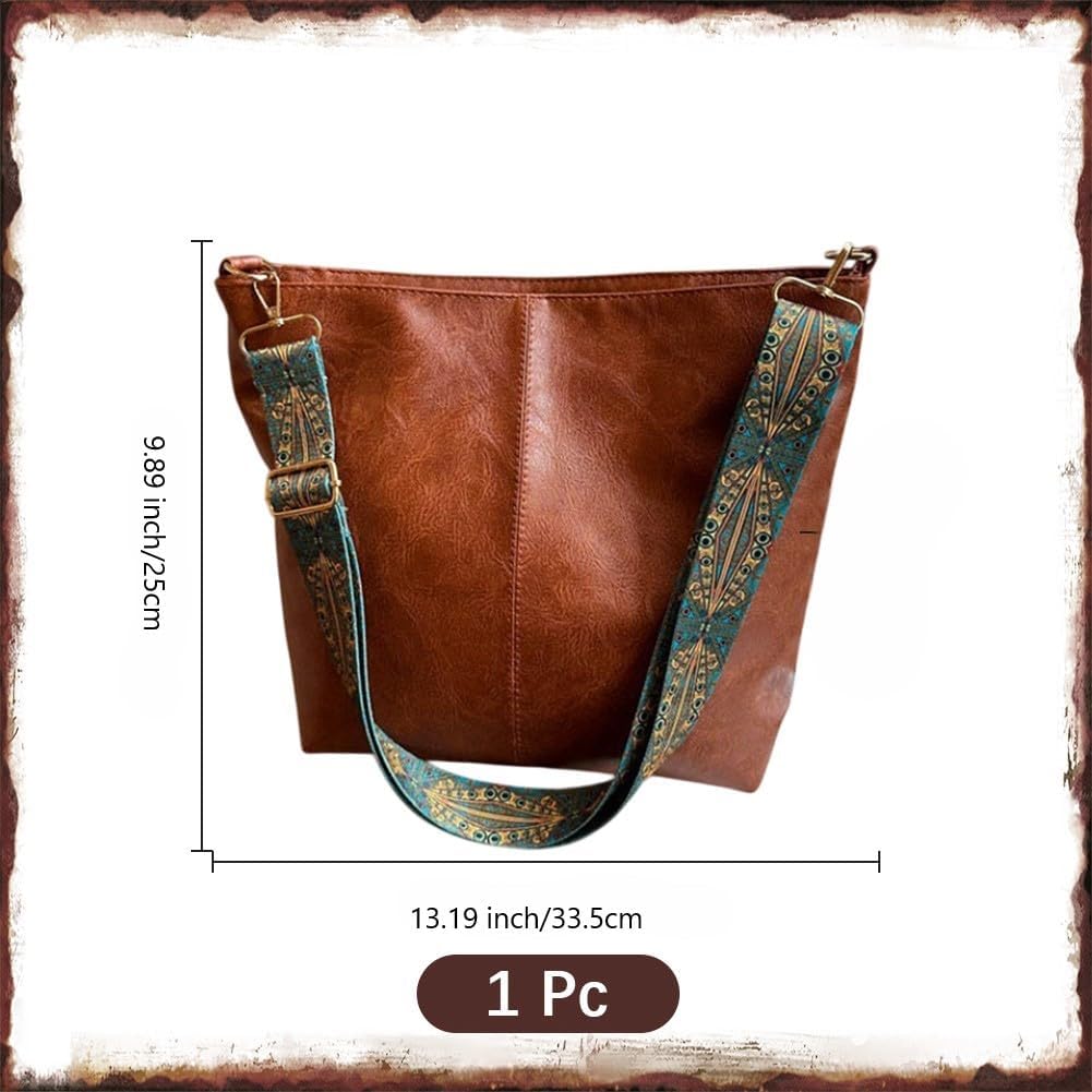 Hobo Crossbody Bag for Women Vegan PU Leather Shoulder Purses Brown Stylish Wide Guitar Strap Tote Bucket Bag with Zipper for Working, Shopping, Traveling, Daily Use, Gifts - Image 2