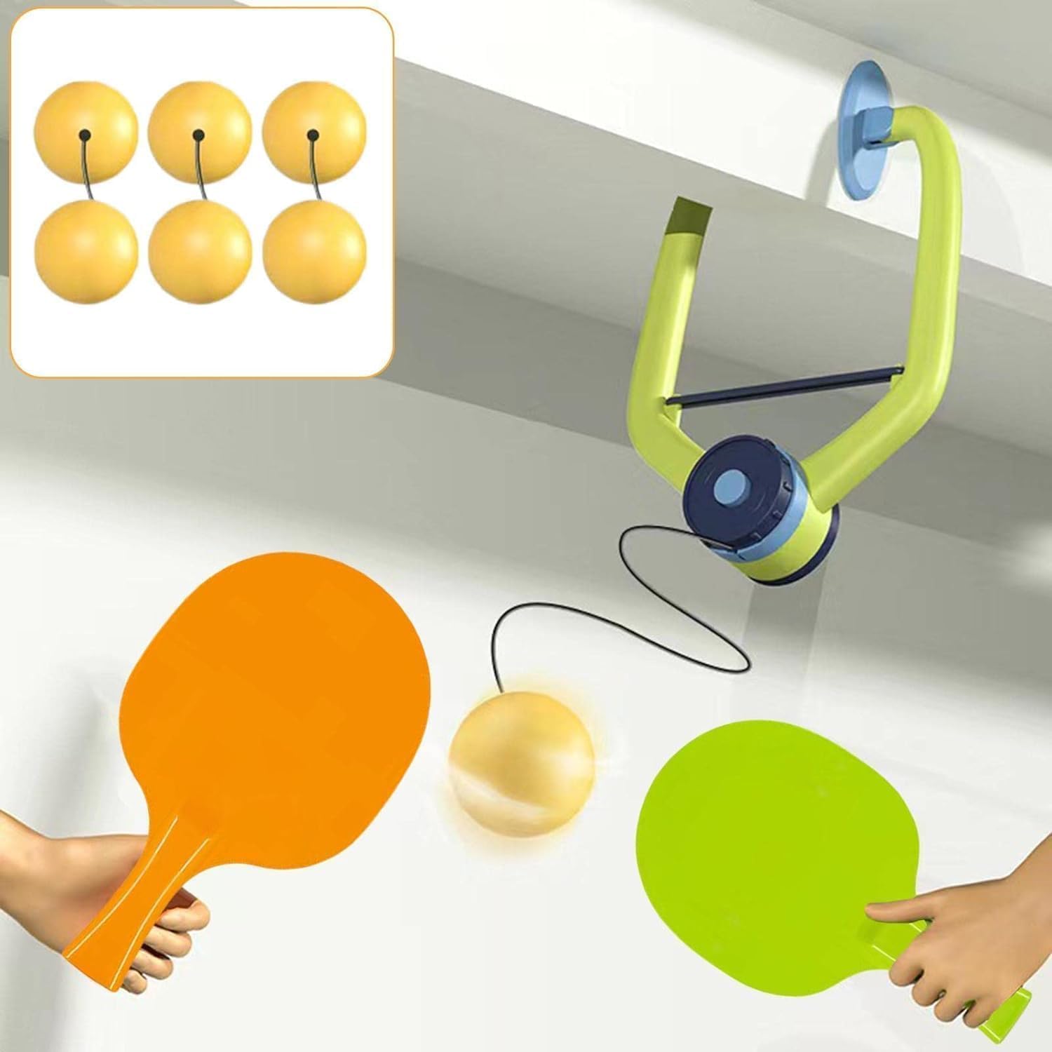 VENTUREBELL Table Tennis Trainer Set with Wall Mount, 2 Paddles and 2 Balls Hanging Table Tennis Trainer Indoor for Kids Ping Pong Game Paddle Set for Kids 3-12 Years-image-12