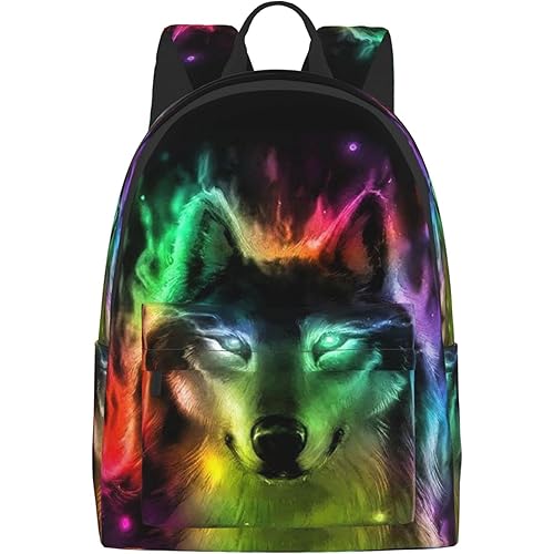 FeHuew 16 inch backpack Colorful Wolf Fantasy Burning Laptop Backpack Full Print School Bookbag Shoulder Bag for Travel Daypack
