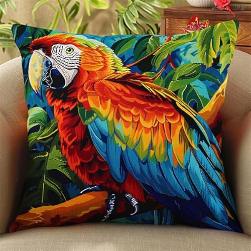 Kitphoenix Latch Hook Kits For Adults Cushion Parrot Latch Hook Kits For Adults Beginners Pillow Case 43Cmx43cm Needlework Latch Hook Kit Unfinished Crocheting Rug Yarn Cushion Embroidery Carpet Set