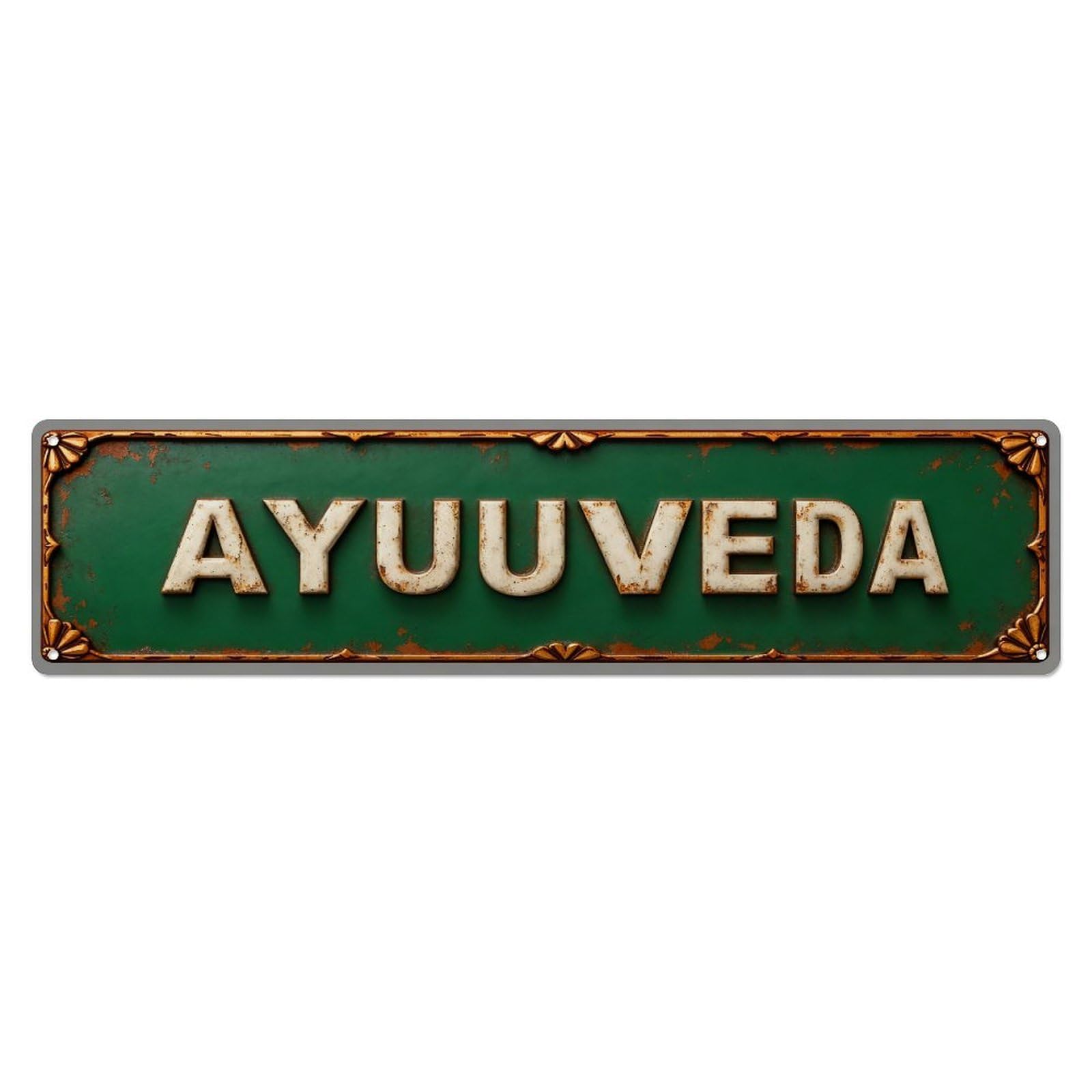 Green Background White Text Rustic Ayurveda Sign Metal Tin Sign Plaque