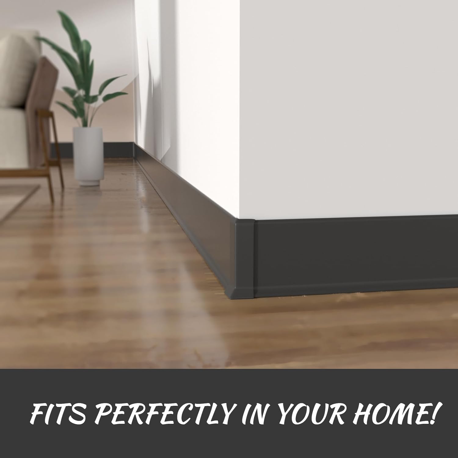 COUKIU Self Adhesive 4 Inch x 20 Feet Baseboard Molding Trim(S100) and 4inch(Width)3 Inner + 3 Outer Corners(Black)