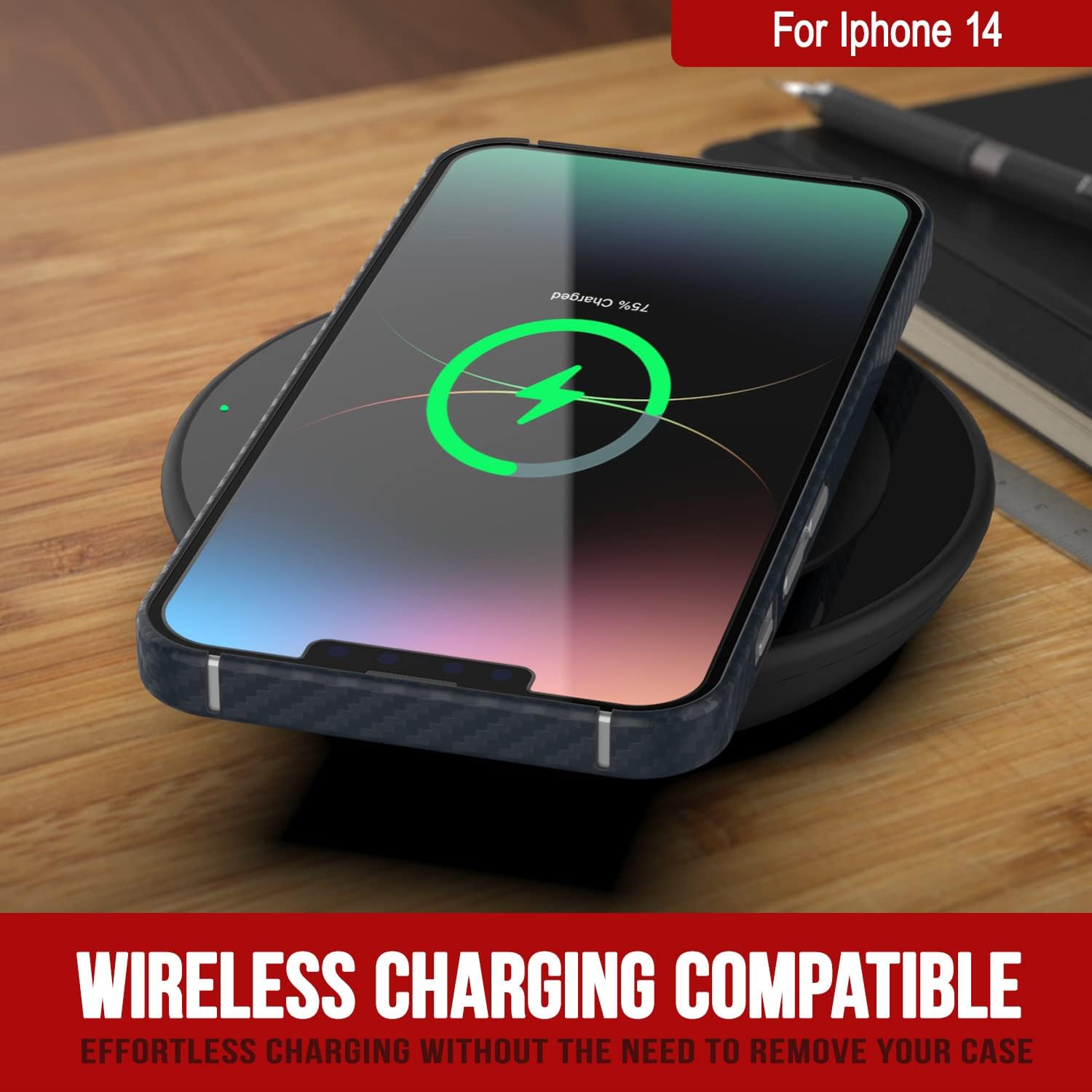 PunkCase for iPhone 14 Carbon Fiber Case [AramidShield Series] Ultra Slim & Light Carbon Skin Made from 100% Real Aramid Fiber | Military Grade Protection for Your iPhone 14 (6.1") [Black]