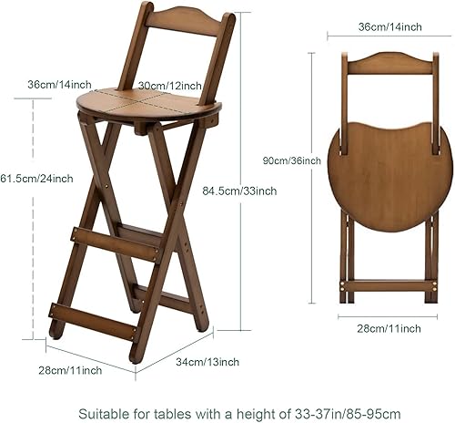Miniatura 3 de Taburete plegable con respaldo, taburete de bar portátil de altura de mostrador de cocina, reposapiés, silla de madera para el hogar, cocina y
