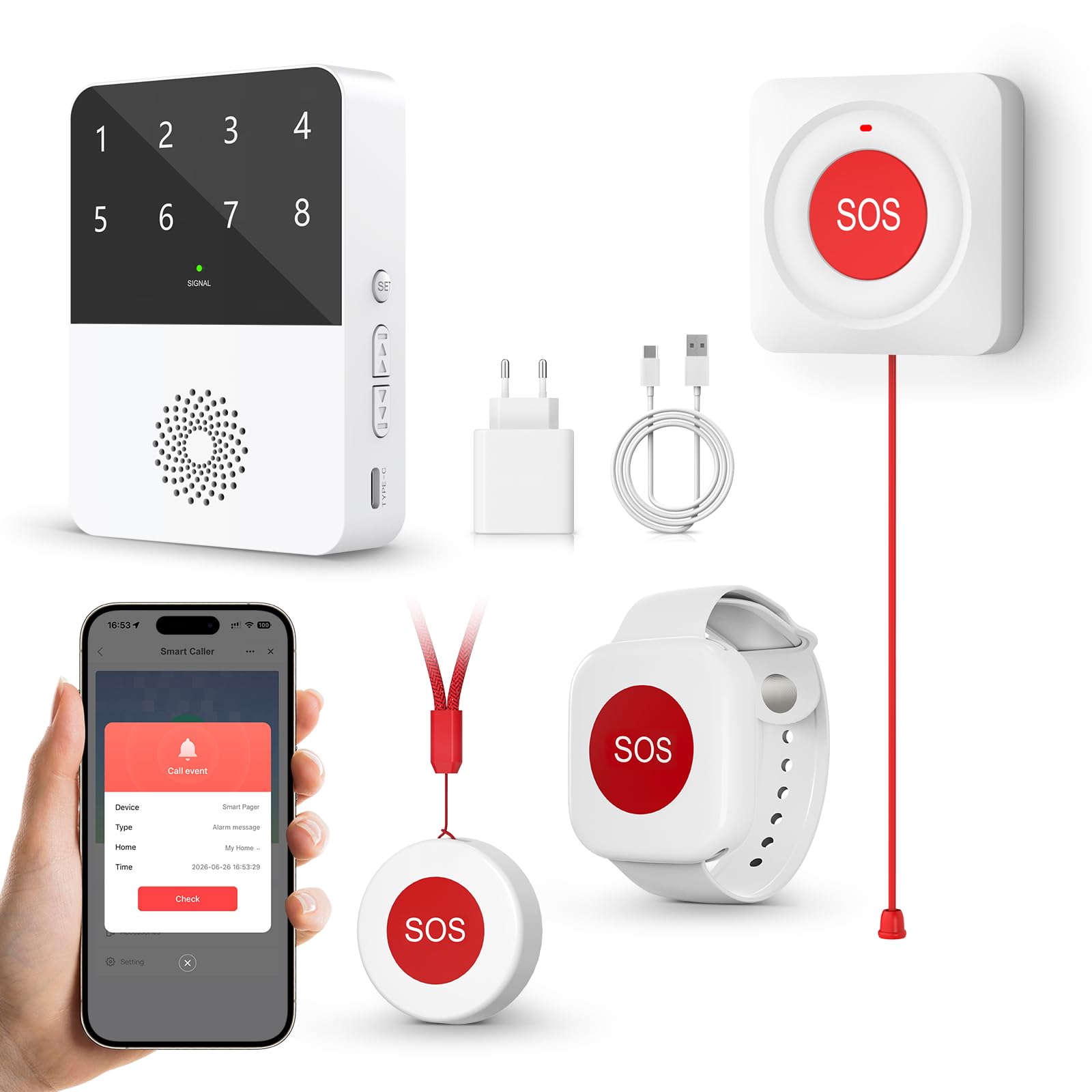 Bouton d'appel d'urgence pour Personnes âgées avec WiFi, Bracelet SOS pour Personnes âgées, Bouton d'alarme Mobile, Bracelet d'appel d'urgence pour Patients et handicapés