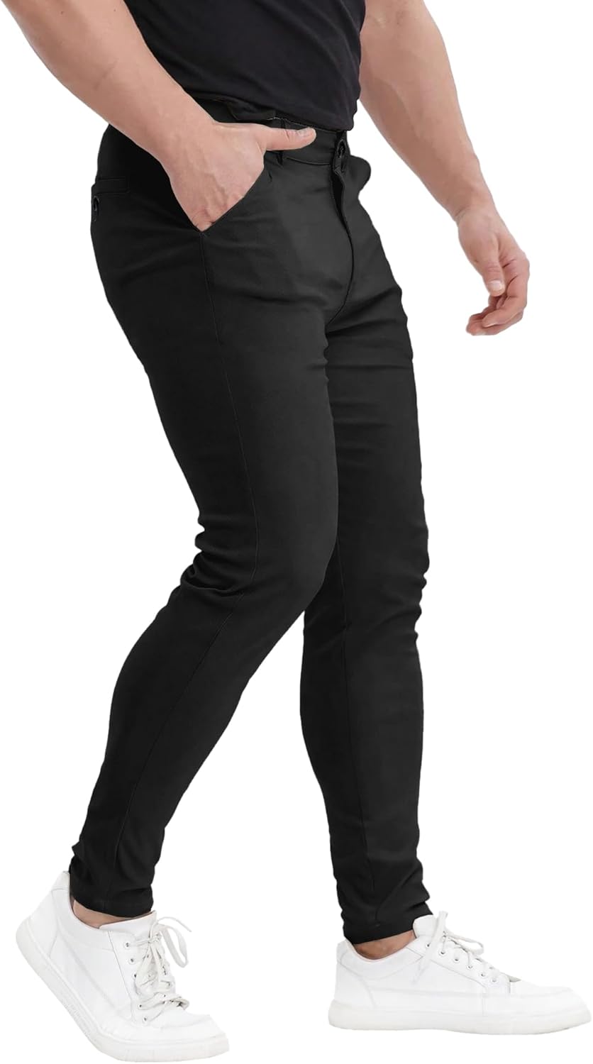 PLEPAN Men's Slim Fit Stretch Dress Pants Skinny Tapered Slacks Chino Trousers with Expandable Waist