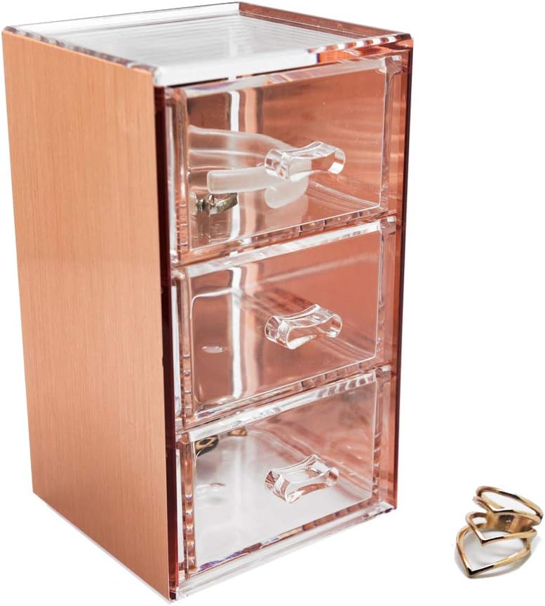 Rose Gold Acrylic Vanity Organizer Makeup Organizer Storage Drawers, Desk Small Vanity Organizer, Qtip Holder Paper Clip Holder 3 Drawers - Moosy Life