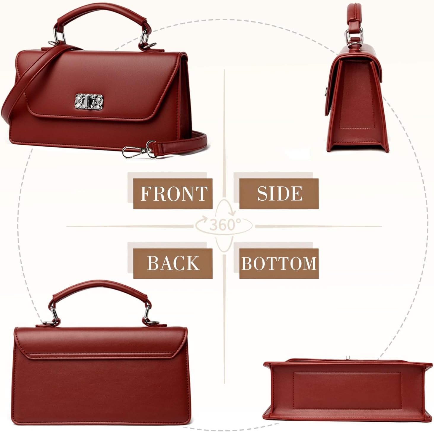 Women's Satchel Handbag, Leather Top Handle Crossbody Purse, Small Shoulder Bag with Detachable Strap