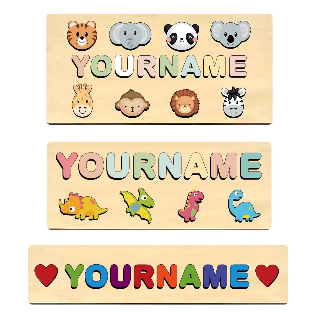 Personalised Name Puzzle - Customized Wooden Puzzles with Baby's Name Funny Elements for Toddlers 1-3 Years