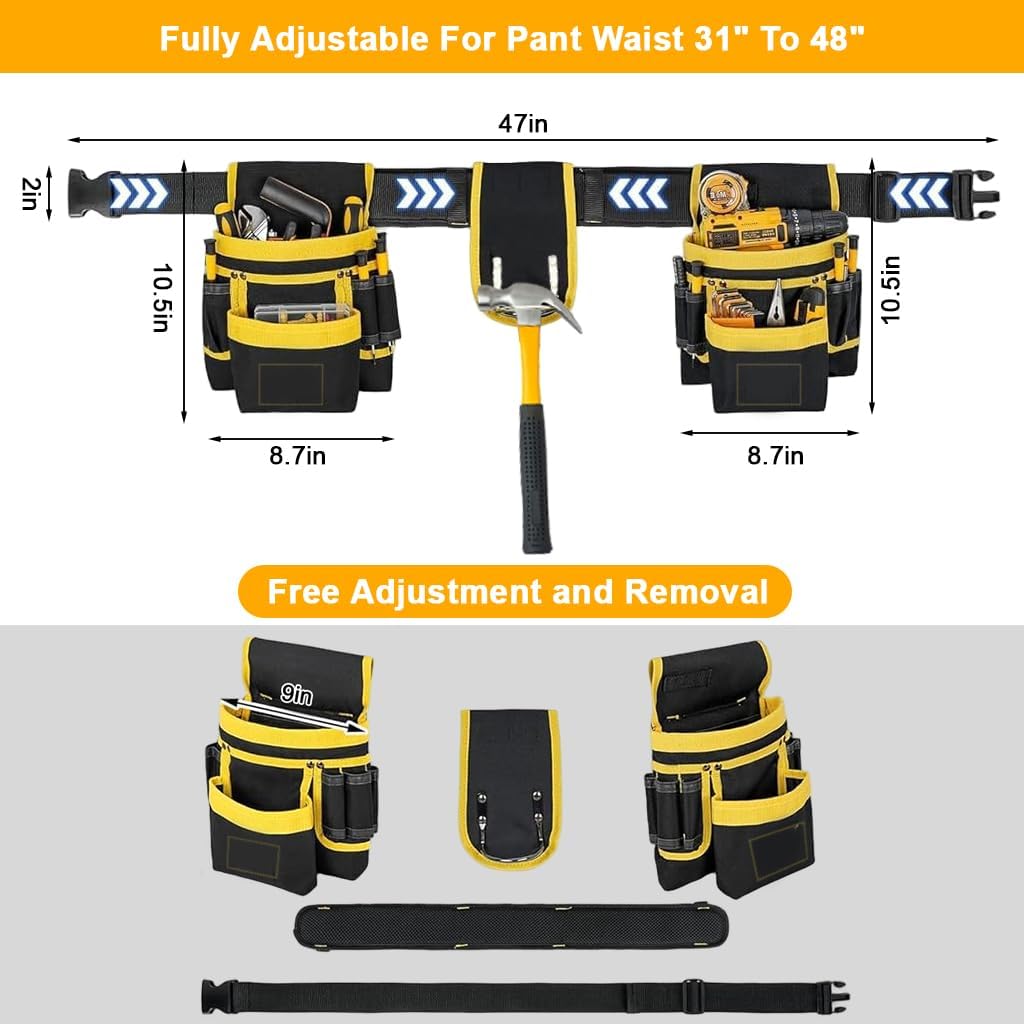Serplex® Magnetic Tool Pouch Electrician Tool Waist Bag Tool Organizer Bag with Multi Pocket & Metal Hammer Holder, Adjustable Work Belt Pouch for Electrician, Carpenter, Construction