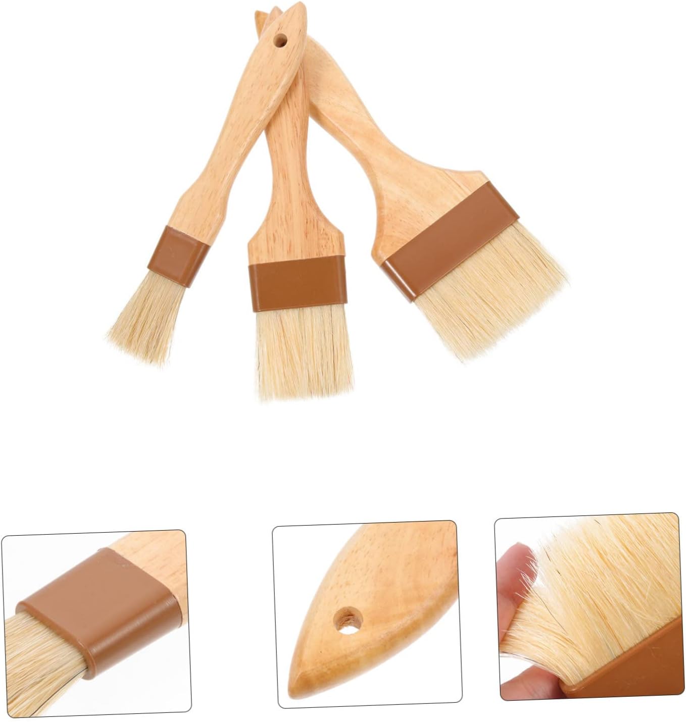 SOLUSTRE 3Pcs Kitchen Pastry Brush with Wooden Handle Basting Brush for Baking Bbq and Cooking Oil Brush for Spreading Sauce for Home