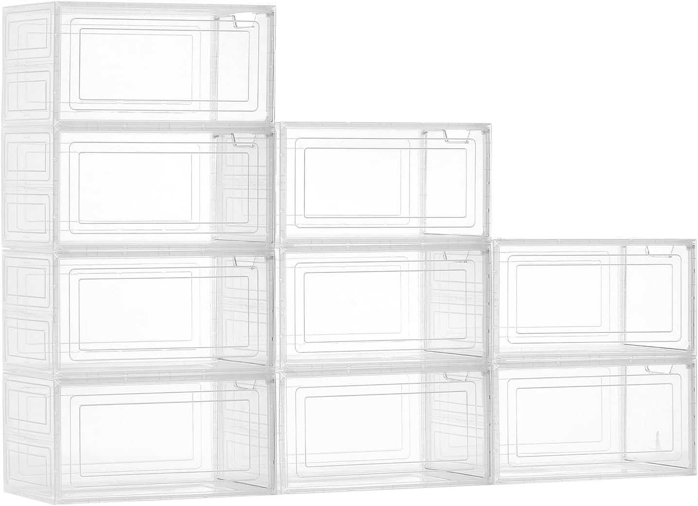 VEVOR Shoe Storage Boxes, 9 Pack Clear Stackable Shoe Boxes Storage Organizers with Magnetic Door, Fit up to US Size 13, Plastic Sneaker Containers for High Heels, Boots, and Hats, Transparent White