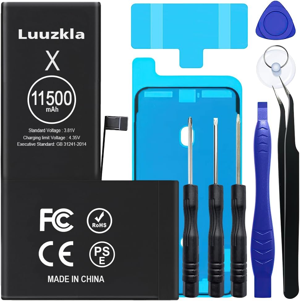 11500mAh (2024 New Upgrade) Battery Compatible with iPhone X, Super Capacity Battery Replacement Compatible with iPhone X, with Full Tool Kits-0 Cycle High Capacity-24 Months Service