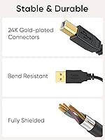 Vista 4 de CableCreation Cable de impresora USB de 3.3 pies, cable de impresora 2.0 a computadora, cable USB A a B de alta velocidad para HP, Brother, Epson