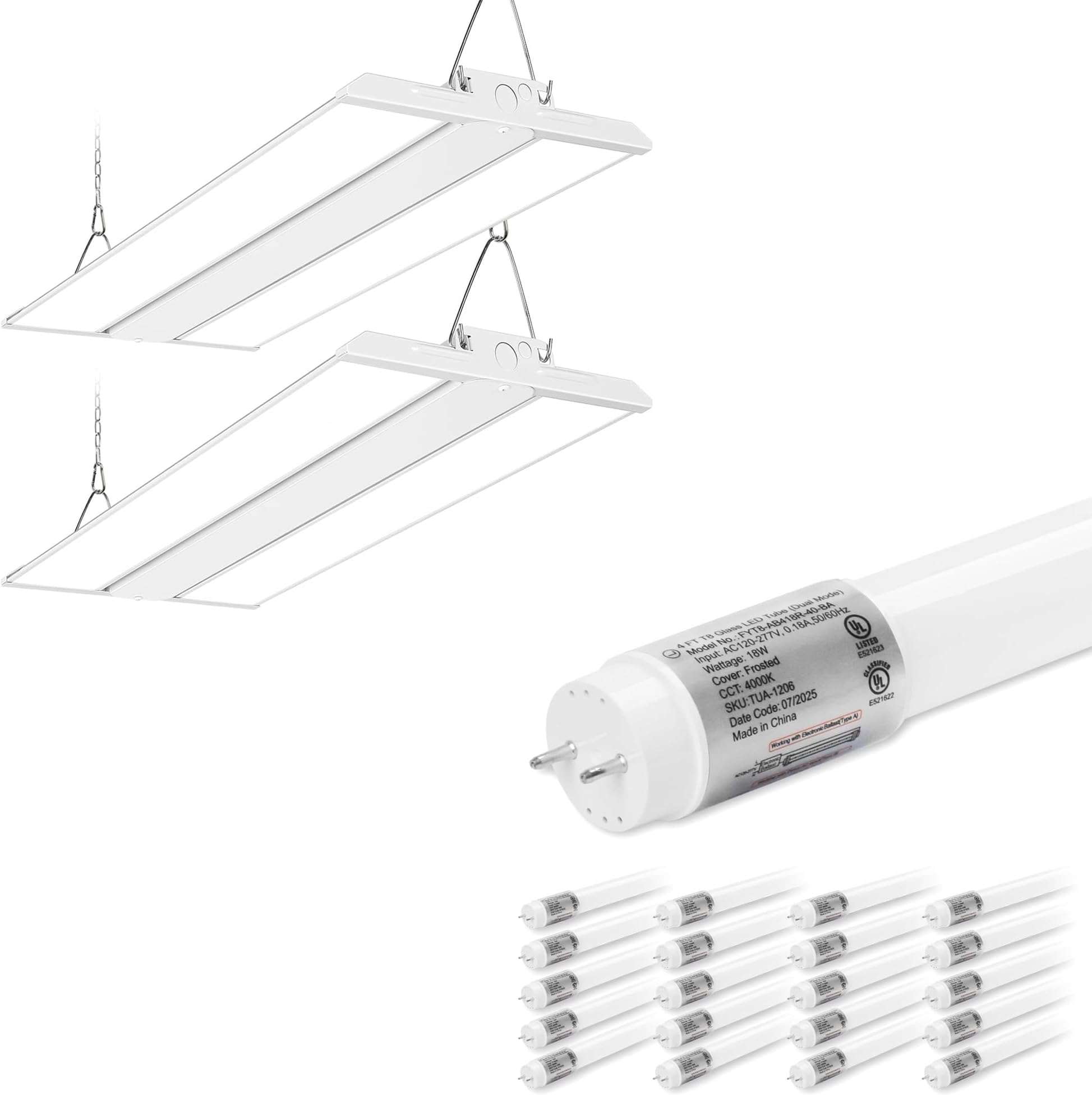 2 Pack 2FT LED Linear High Bay Shop Light 20 Pack 4FT LED T8 Hybrid Type A+B Light Tube