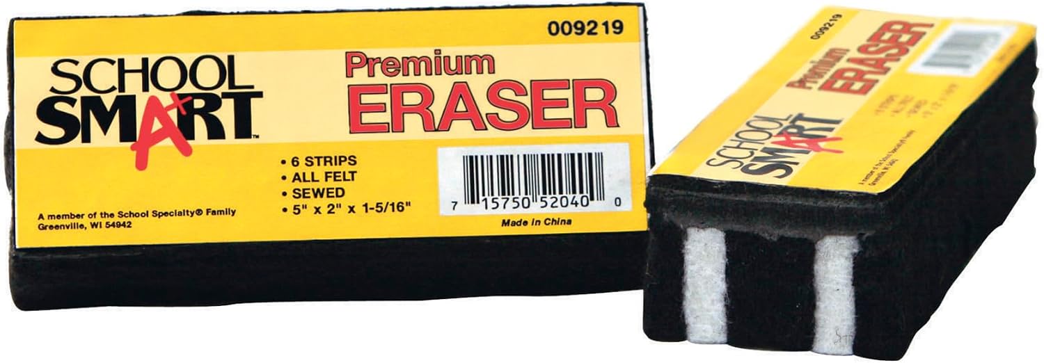 School Smart Premium Chalkboard Eraser, 5 L x 2 W x 1 H in, Felt, Black/White - 009219