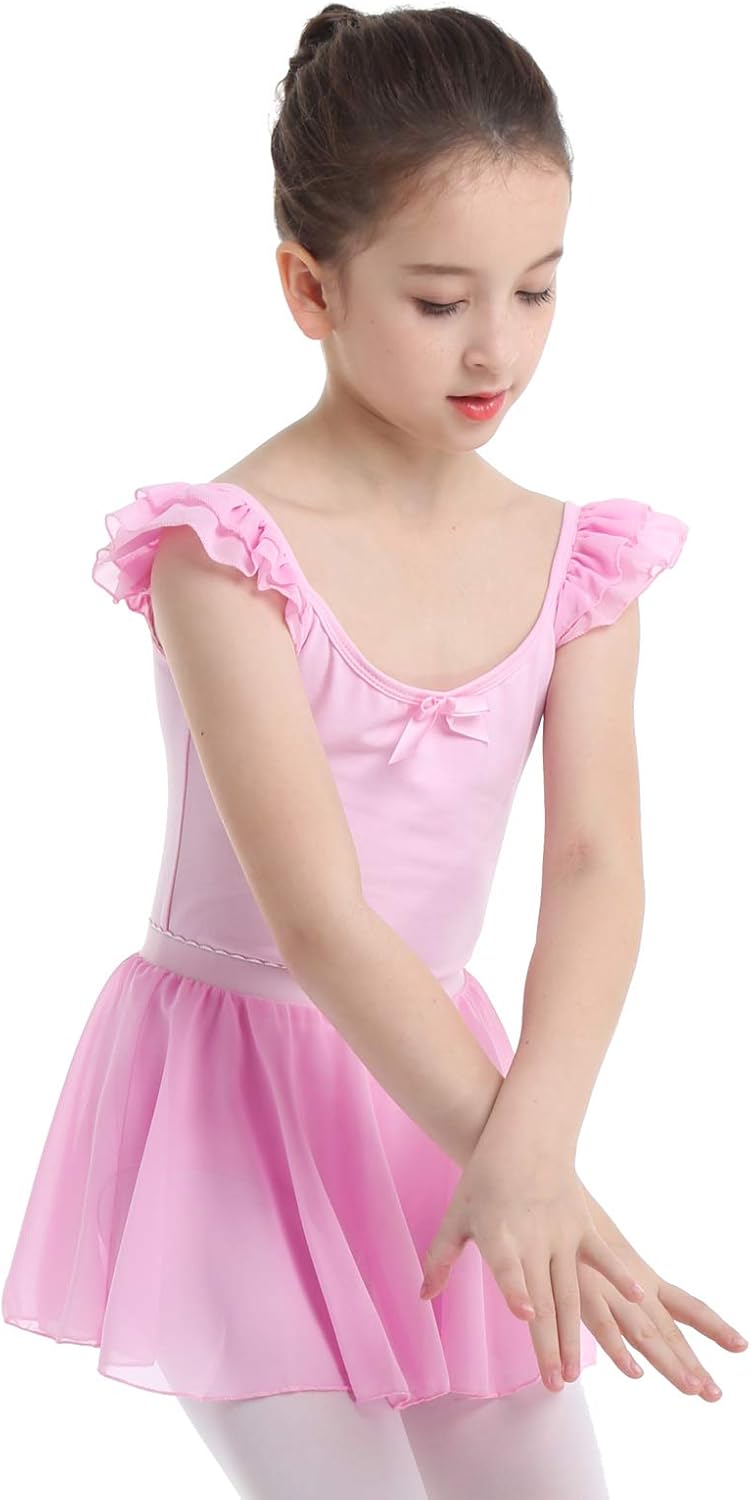 MSemis Kids Girls 2 Piece Ballet Dance Ruffles Sleeve Gymnastics Leotard with Wrap Skirts Lyrical Dancewear