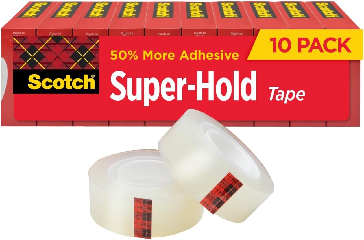 Super-Hold Tape, 10 Rolls, Transparent Finish, 50% More Adhesive, Trusted Favorite, 3/4 x 1000 Inches, Boxed (700K10)