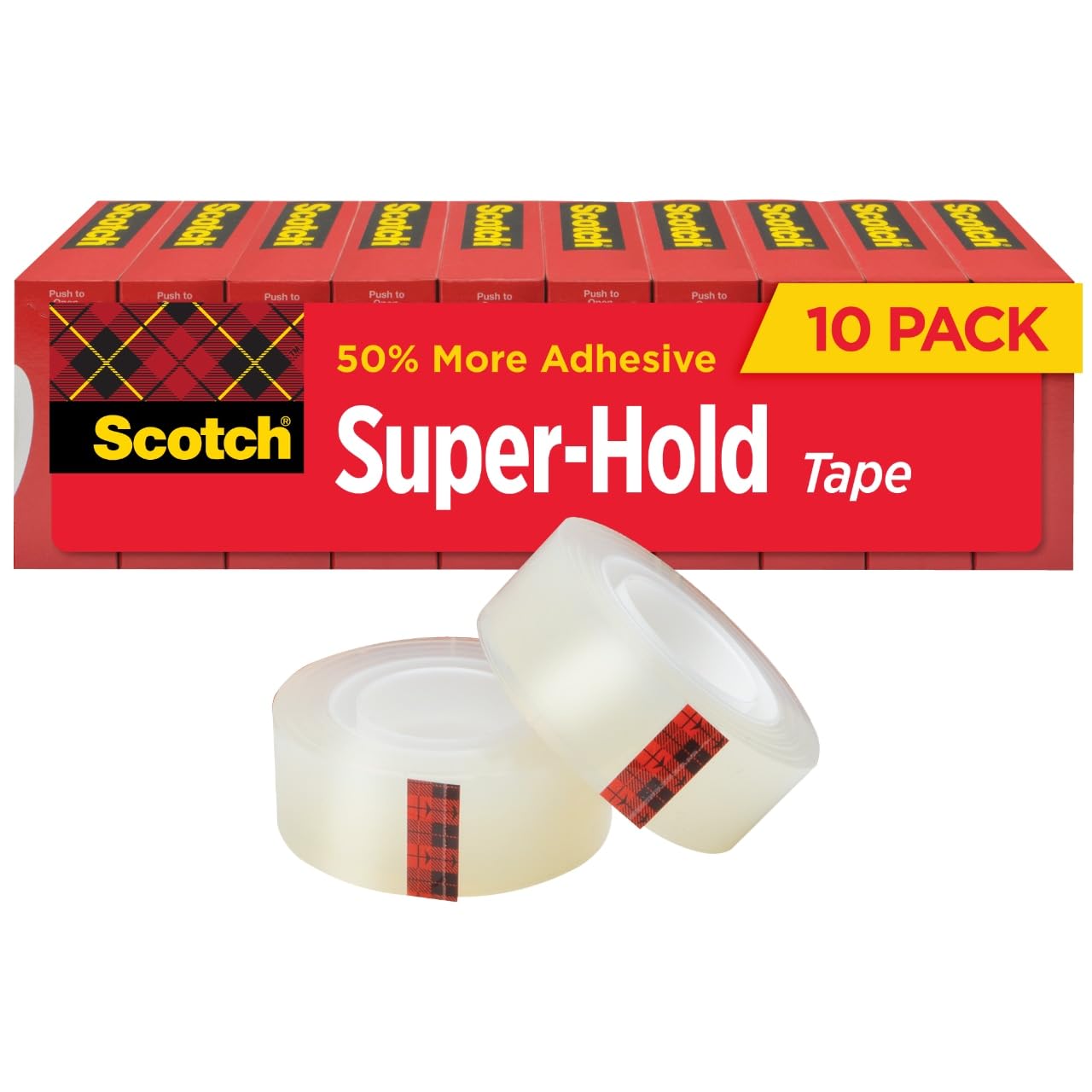 Super-Hold Tape, 10 Rolls, Transparent Finish, 50% More Adhesive, Trusted Favorite, 3/4 x 1000 Inches, Boxed (700K10)