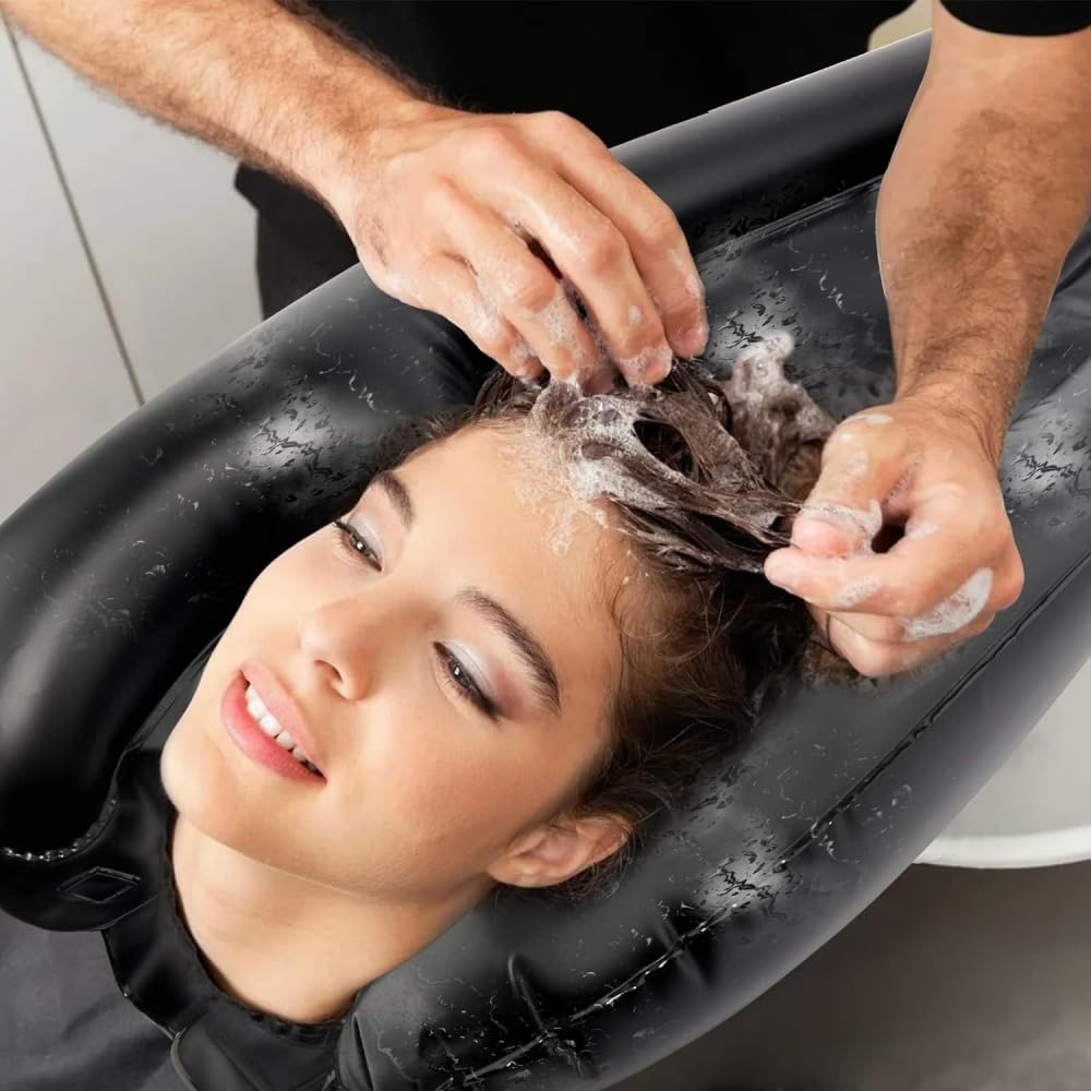 Lavacapelli da Viaggio Pieghevole, Poggiatesta per Lavare Capelli Lavandino Casa, Per Testa Anziani, Donne Incinta, Bambini, Infortunati nero