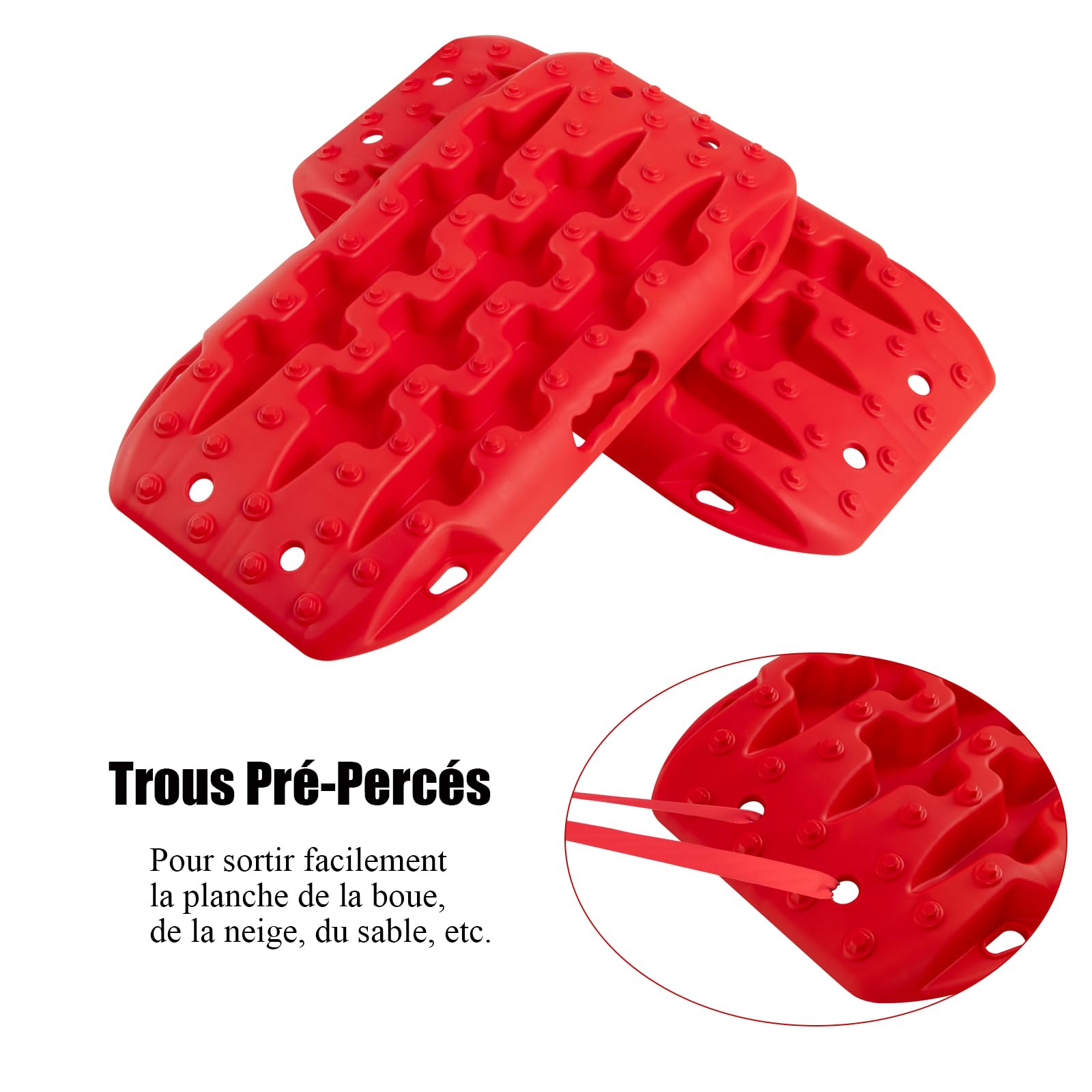 SOARS Lot de 2 Tapis de Traction Tout-Terrain, Planche de Récupération pour Boue, Sable et Neige, Charge Maximale 10 T, pour Voiture Tout-Terrain, Camping-Car, Camion, 58 x 31 x 6 CM, Rouge