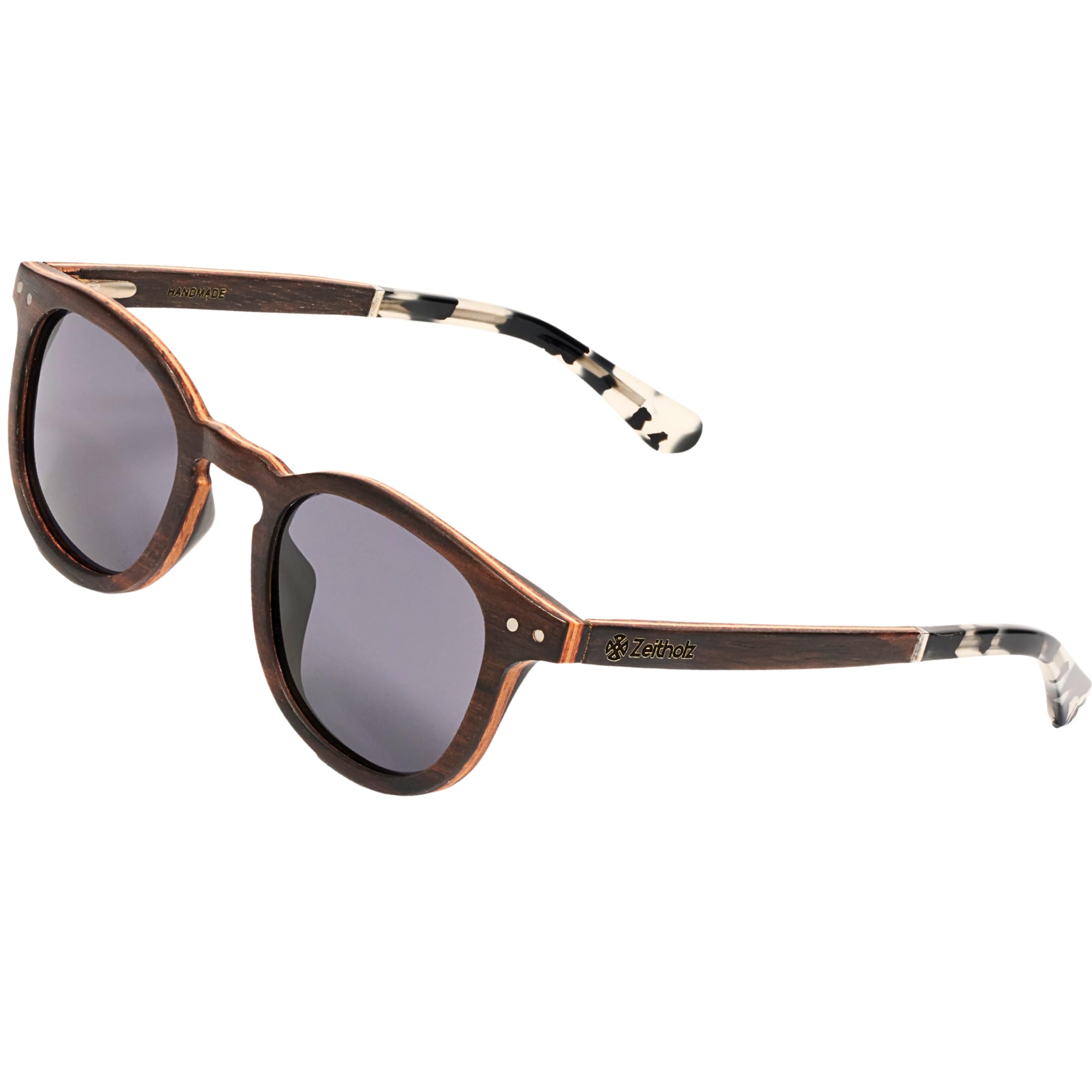 Neu Holz Sonnenbrille Damen & Herren – Ebenholz mit Acetat – Polarisierte UV400 Gläser – Mit Korketui, Stoffbeutel, Reinigungstuch & 2 Brillenbändern