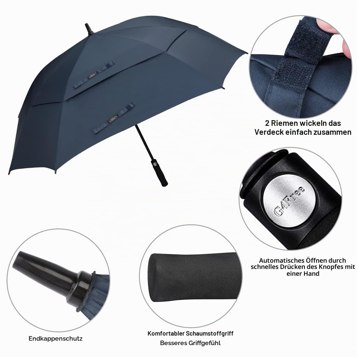 G4Free 62/68 Inch Quadratischer Golfschirm Übergroß Doppelt Überdachung für 2-4 Personen Großer Regenschirm Winddichter XXL Stockschirm Automatik Auf