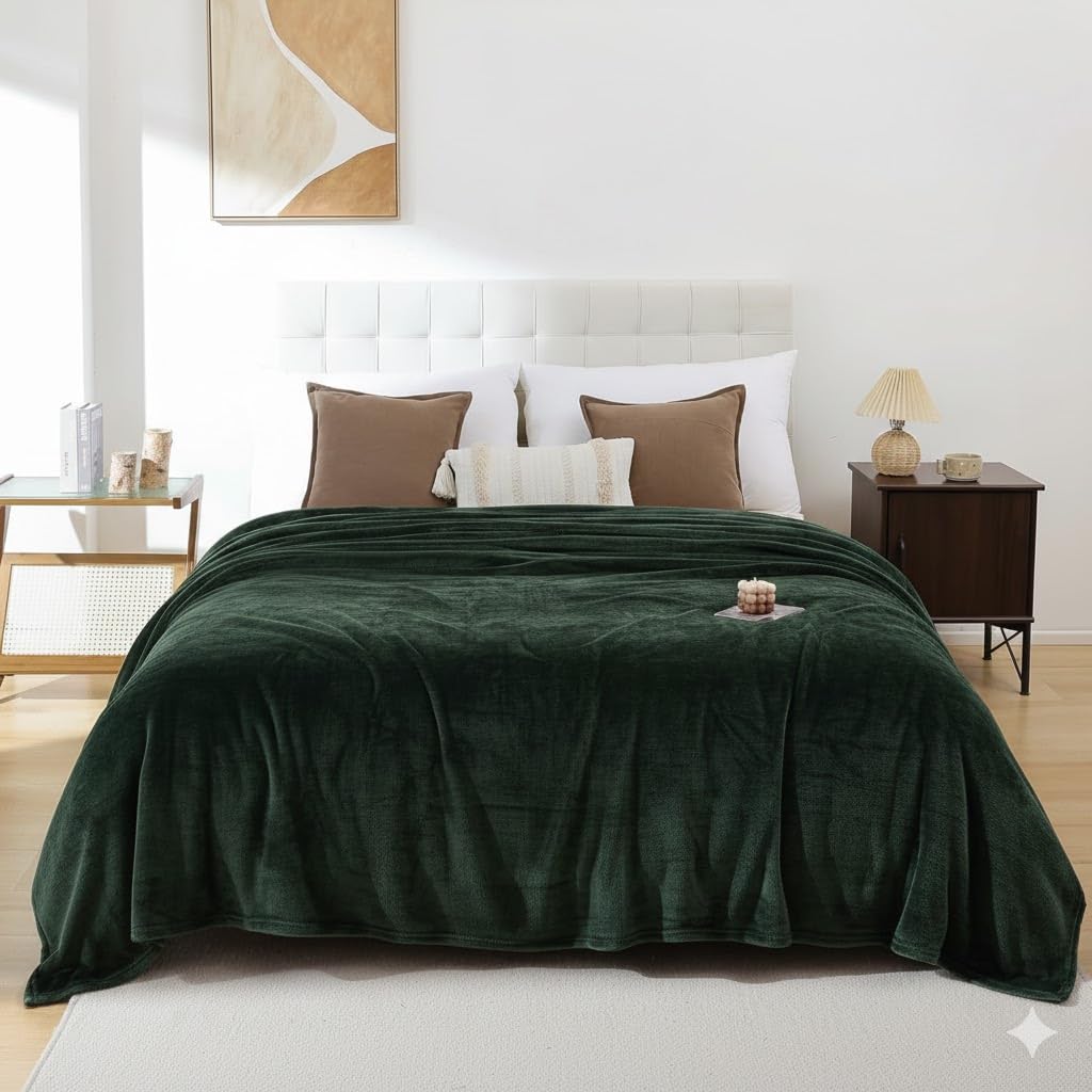 Harleen Blankets, 250 GSM Super Soft Flannel Cozy Blankets for Double Bed, Washable Lightweight Blanket for Couch Sofa Bed Office, Warm Plush Blankets for All Season Green (90"×90")-picture-33