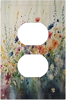 Decorative Outlet Covers Rustic Colorful Ink Flower Floral Plants 1 Gang Wall Plate Cover Receptacle Duplex Light Switch Cover Plate Single Dual Plug Covers Electrical Switchplate Faceplate