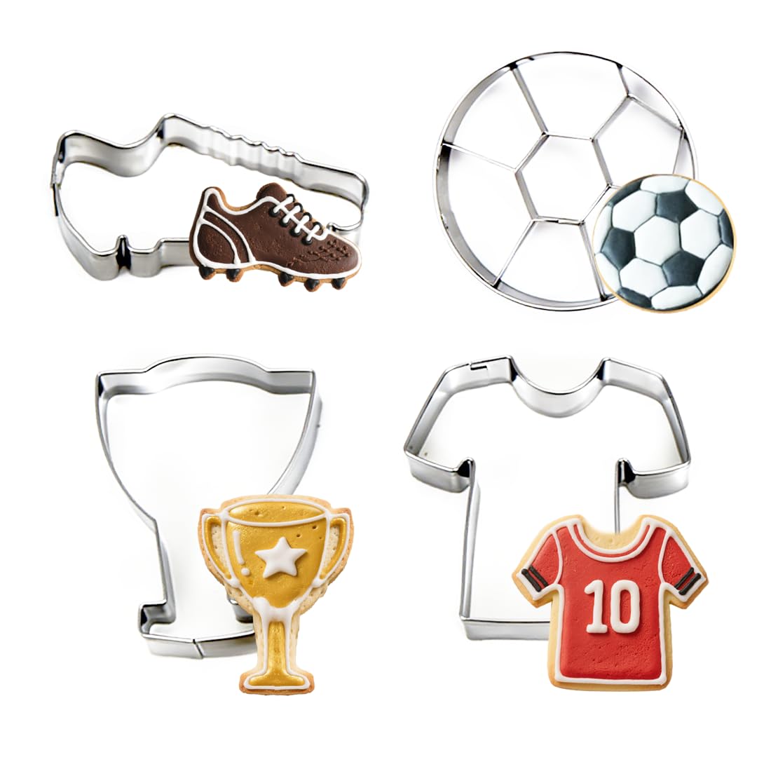 Ausstechformen Fußball, 4 Stück Ausstecher Fussball, Plätzchenausstecher Fußball, Keksausstecher Fussball Ausstecher Plätzchen Edelstahl Ausstechform für Kinder Geburtstag Backen & Basteln Torten