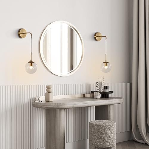 Miniatura 5 de BOKT Juego de 2 apliques de pared modernos de mediados de siglo con forma de globo de latón cepillado dorado juego de 2 lámparas de pared de bola de