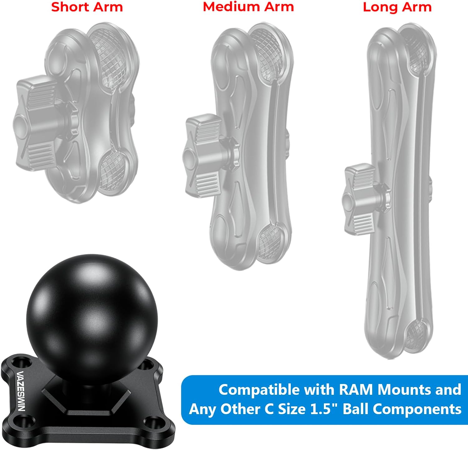 VAZESWIN 2 PCS 1.5" Ball Mount with Aluminum Alloy Square Plate, Universal Electronic Device Mounting Base with AMPS Holes for Garmin, Lowrance, Humminbird, for RAM Mounts C Size Double Socket Arms