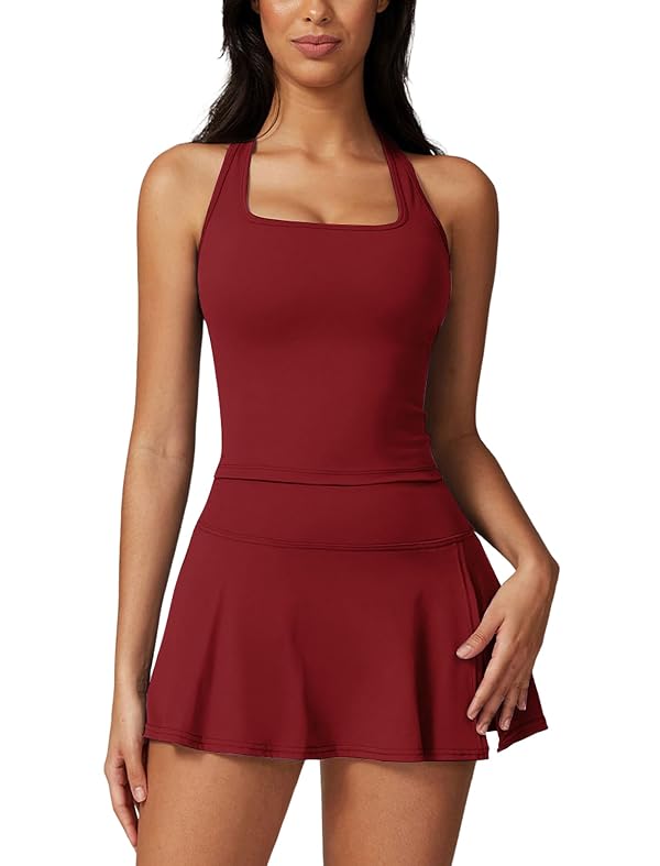 ABOCIW Athletic Dress for Women High Waist Tennis Skirt Sets 2 Piece Golf Outfits Side Slit Mini Skirt Skorts Square Neck Racerback Workout Crop Tank Top Red Small by ABOCIW - Used condition - US$36.85
