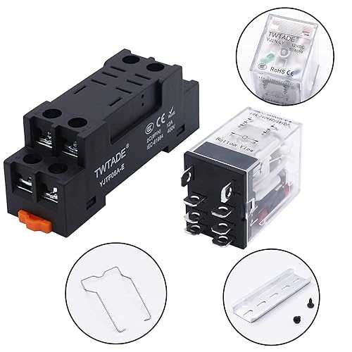 Miniatura 5 de TWTADE YJ2N-LY Relé de bobina de alimentación electromagnética CC 12V 10A 8 pines 2NO 2NC con luz indicadora y base de enchufe + relé de estado
