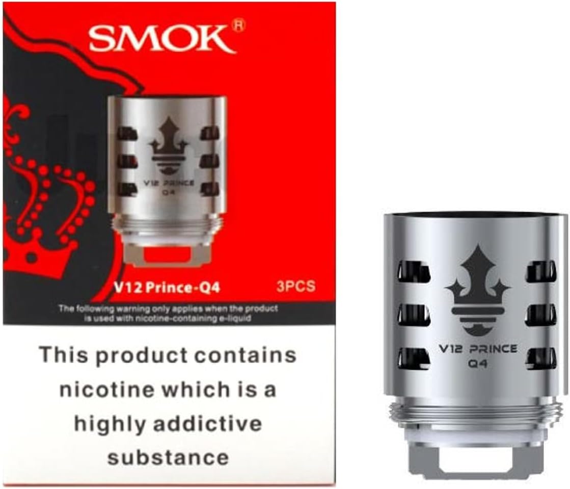 V12 Prince Q4 Replacement Coils, 0.4 Ohm, Works for Stick P-25, X-PRIV Baby, TFV12 Prince Tank Atomizer, SMOK Vaping Coils, Pack of 3, No Nicotine