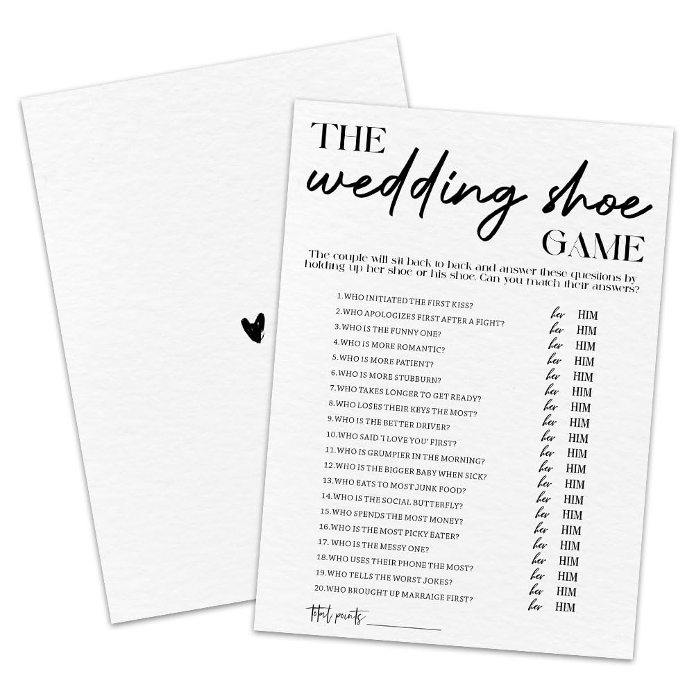 30 Minimalism Game Cards - Wedding Shoe Game - Bridal Shower, Engagement, Mr & Mrs, Newlyweds, Wedding Games, Party Activities & Supplies - B05 White